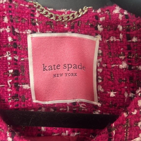 Kate Spade Pink Tweed jacket Blazer with Black Trim size small - Picture 3 of 6